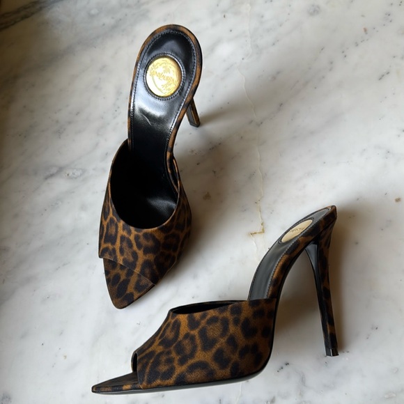 SAINT LAURENT LEOPARD PRINT GOLDIE MULES / HEELS - Picture 2 of 7